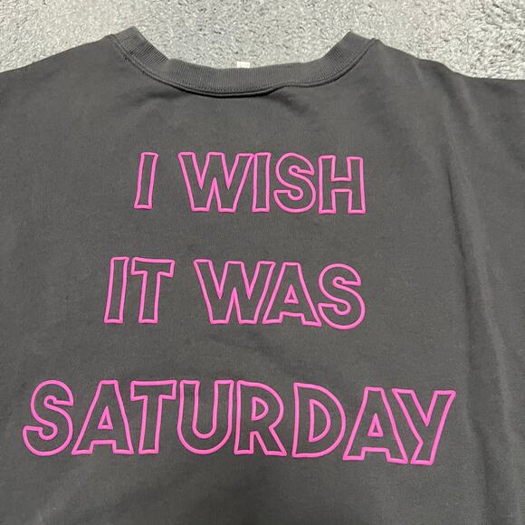 WILDFOX Graphic Crew Pullover Sweatshirt Womens Medium Wish It Was Saturday Gray - Picture 2 of 7